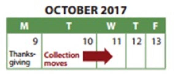 Halton Waste Collection For Kerr Village Bia-Collection In The Bia’S Due To Thanksgiving – Monday October 9Th, 2017.